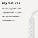 AMAZON BASICS SURGE PROTECTOR POWER STRIP, 6-OUTLET, 790 JOULES, 6FT, WHITE - Like New