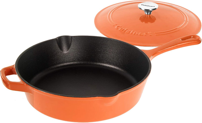 CUISINART CAST IRON CHICKEN FRYER TERRACOTTA ORANGE 12" - ORANGE Like New