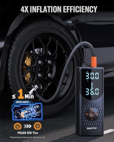 REHOTTOP TIRE INFLATOR PORTABLE AIR COMPRESSOR, 160PSI, Q7 - BLACK - Like New