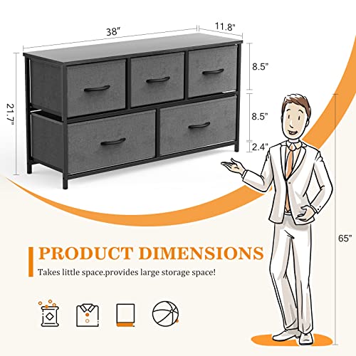 SWEETCRISPY DRESSER 5 DRAWERS CLOTHES CABINET WOOD TOP SURFACE - GRAY - Like New