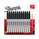 SHARPIE PERMANENT FINE-POINT MARKERS GRAY BARREL BLACK INK PACK 12 MARKERS - Brand New