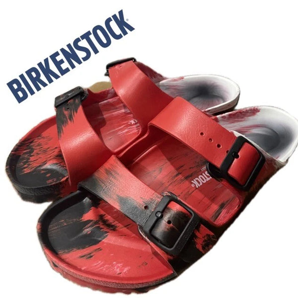 BIRKENSTOCK ARIZONA ESSENTIALS EVA NARROW WIDTH MEN 6N WOMEN 8N RED/BLACK/WHITE - Like New
