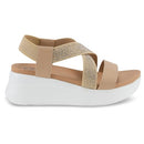 DAISY FUENTES WOMEN'S WEDGE SANDALS FRILL, SIZES 6-10, SIZE 7, LATTE - Like New