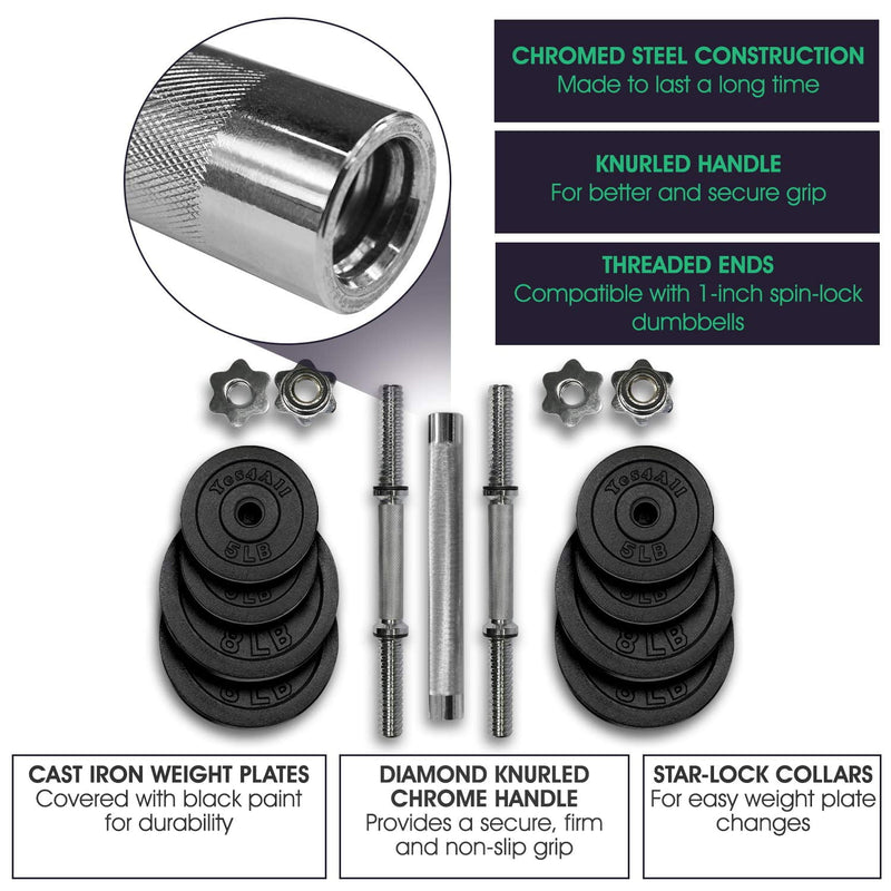 YES4ALL ADJUSTABLE DUMBBELL, 60 LBS WITH CONNECTOR - BLACK - Like New