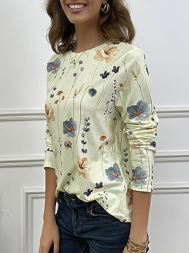 JUSTFASHIONNOW WOMENS LONG SLEEVE TOPS SUMMER FLOWER T SHIRT - LARGE - YELLOW - Like New