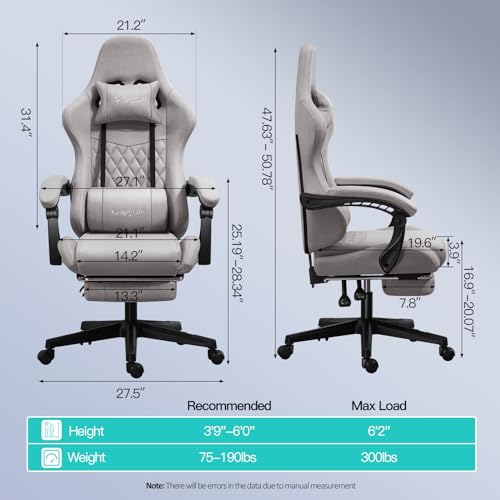 Darkecho Gaming Chair Fabric with Footrest,Massage Office Chair with Pocket - Like New