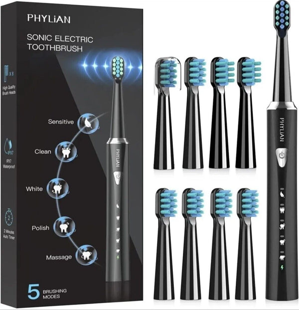 Phylian Sonic Electric Toothbrush High Power Rechargeable Brush HH06007 - Black Like New