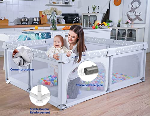 Angelbliss Baby Playpen, Extra Large Playard w/ Gate 82-HUI - Grey - Like New