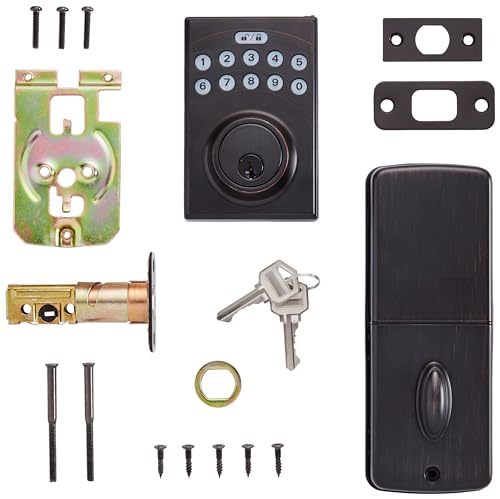 AMAZON BASICS ELECTRONIC KEYPAD DEADBOLT DOOR LOCK KEYLESS ENTRY - OIL BRONZE - Brand New