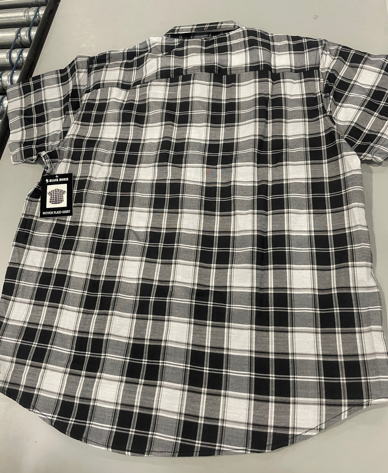 BLACK HORSE MEN'S L WOVEN PLAID SHIRT - BLACK AND WHITE MENS - BLACK AND WHITE - Brand New