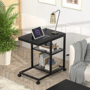 Unikito C Shaped End Table USB Charging Ports Movable Snack 2 Shelves - Black - Brand New
