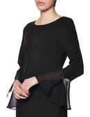 CD0C14DY Calvin Klein Chiffon Bell Sleeve Sheath Dress Black 10 - Brand New