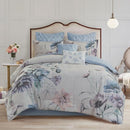 MADISON PARK FLORAL COTTON COMFORTER SET, 8PC QUEEN SET, CASSANDRA BLUE/WHITE - Brand New