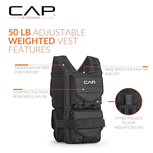 CAP BARBELL ADJUSTABLE WEIGHTED VEST VARIOUS SIZES-50LBS HHWV-CB050 - BLACK - Like New
