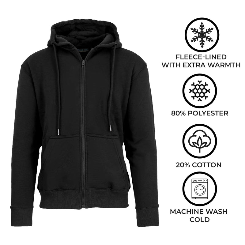 BLUE ICE MEN’S FLEECE-LINED FULL-ZIP HOODIE - SIZE: MEN M - BLACK - Brand New