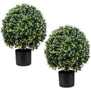 Two 20"T Artificial Boxwood Topiary Ball Trees Fake Bushes Shrubs UV Resistant - Like New