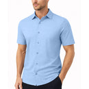JAMES TAILOR MEN'S SHORT SLEEVE KNIT BUTTON DOWN SHIRT SIZE: MEN M - LIGHT BLUE - Like New