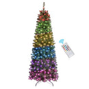 SHareconn 6ft Prelit Artificial Hinged Slim Christmas Tree,RGB Lights - Green - Like New