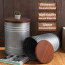 Glitzhome Rustic End Table Set of 2 Galvanized Metal Barrel Ottoman - Grey - Brand New