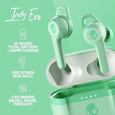 Skullcandy Indy Evo In-Ear Wireless Earbuds Microphone S2IVW-N742 - Mint - Like New