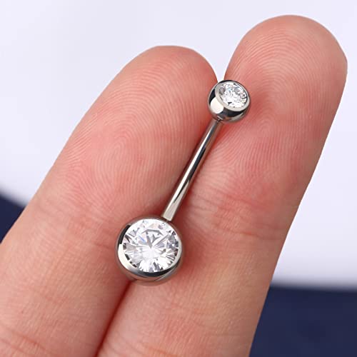 OUFER TITANIUM BELLY BUTTON RINGS, BELLY RING, ROUND CZ NAVEL - SILVER - Brand New
