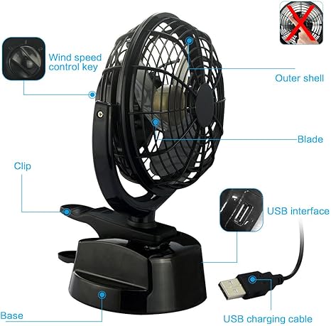 E-JOY USB MINI FAN LILENG-823 EJ-0022 - BLACK Like New