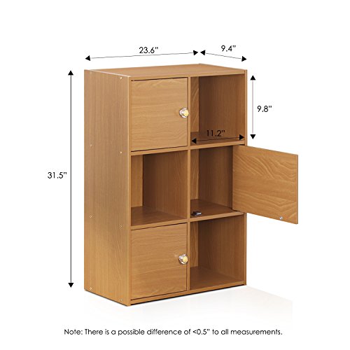 FURINNO PASIR 3-TIER SHELF WITH 3 DOOR/ROUND HANDLE LIGHT CHERRY - LIGHT CHERRY - Like New