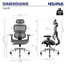 NOUHAUS ERGO3D OFFICE CHAIR LUMBAR SUPPORT MESH 4D ADJUSTABLE ARMREST - GRAY - Like New