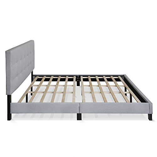 FURINNO LAVAL BUTTON TUFTED UPHOLSTERED PLATFORM BED FRAME - KING, GLACIER - Like New