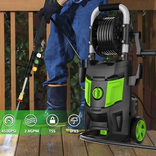 DECOKTOOL ELECTRIC PRESSURE WASHER 4 DIFFERENT NOZZLES SOAP CANNON - GREEN - Like New