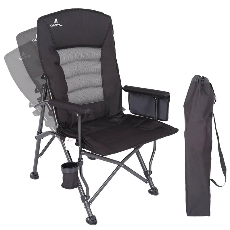 QAOYAL CAMPING CHAIRS FOR ADULTS, ADJUSTABLE BACKREST HEAVY DUTY - BLACK - Like New