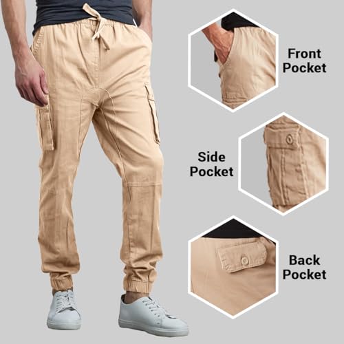 GALAXY BY HARVIC MEN'S TWILL CARGO JOGGERS SIZE MEN XL KHAKI - Brand New