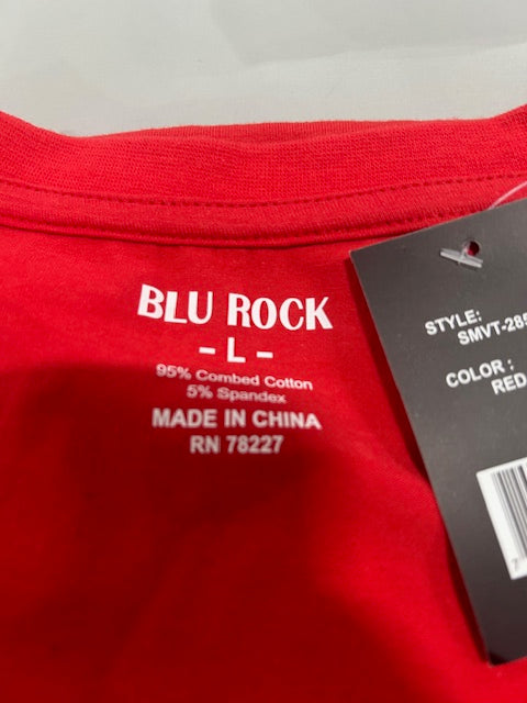 BLU ROCK RED LARGE SHORT SLEEVE T SHIRT - SIZE: MEN L - RED - Brand New