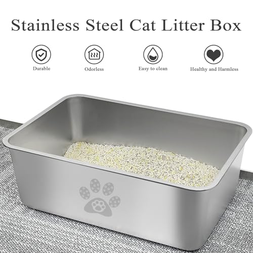 PWTAA STAINLESS STEEL CAT LITTER BOX HIGH SIDE SC07001-6 - SILVER - Like New