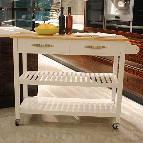 LOVTIMBER MOBILE KITCHEN CART, KITCHEN ISLAND ON WHEELS WITH 2 DRAWERS - WHITE - Like New
