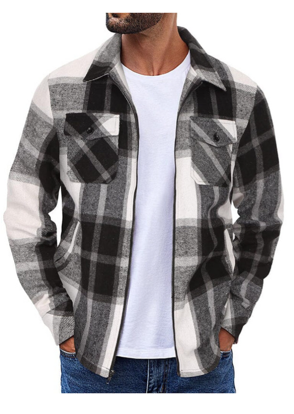 COOFANDY CASUAL FLANNEL PLAID SHIRT JACKET - SIZE: MEN M - GRAY - Brand New