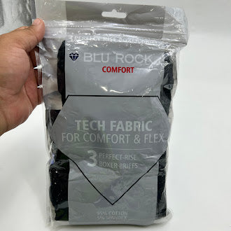 BLU ROCK TECH FABRIC FLEX 3 PERFECT-RISE BOXER BRIEFS - SIZE: MEN M - BLACK - Brand New
