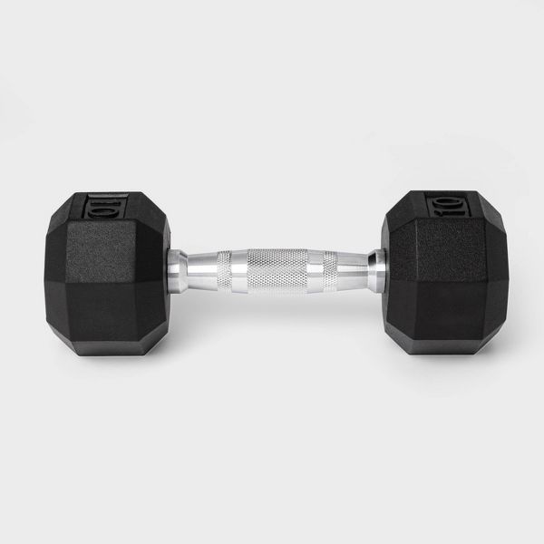 ALL IN MOTION HEX DUMBBELL 10LBS - RUBBER FILL CHROME MATERIAL, - Scratch & Dent