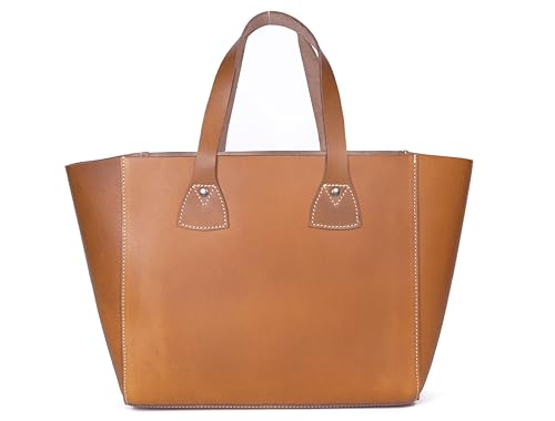 AARON LEATHER GOODS CLASSIC LEATHER TOTE SHOPPER BAG - TAN - Like New
