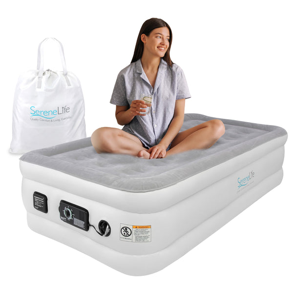 SereneLife Twin Air Mattress, Built in ComfortCoil Technology, SLABTW53 - Gray - Like New