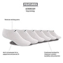 ADIDAS MEN'S ATHLETIC CUSHIONED NO SHOW SOCKS, SIZE LARGE, 6-PAIR, WHT/BLK - Brand New