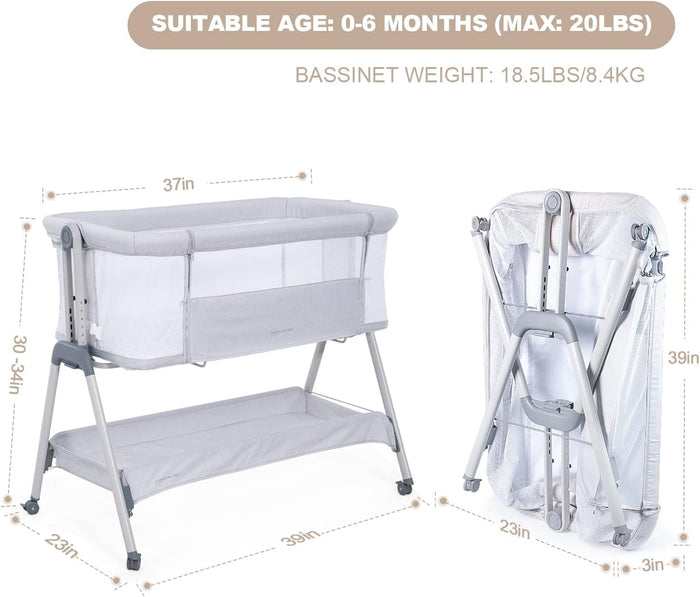 ANGELBLISS BABY BEDSIDE PORTABLE BASSINET BN02 - LIGHT GRAY - Like New