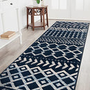 CAMILSON Boho Moroccan Area Rug 2'x7', Geometric Diamond Design - Boho Navy Blue - Brand New