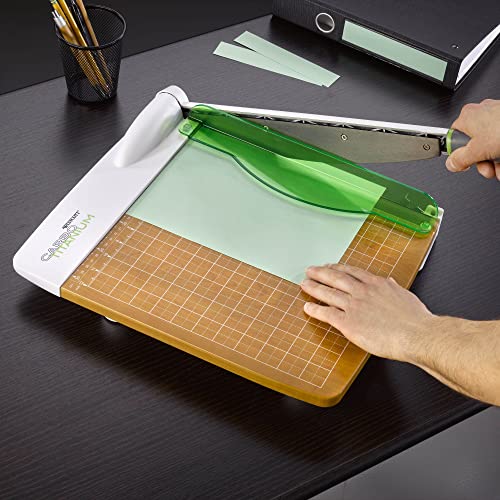 WESTCOTT 12" CARBOTITANIUM WOOD BASE GUILLOTINE PAPER CUTTER - GREEN/WHITE - Like New