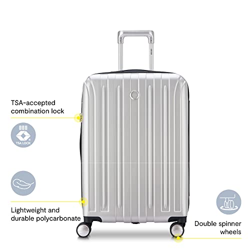 DELSY PARIS TITANIUM HARDSIDE EXPANDABLE LUGGAGE SPINNER WHEELS 29" - SILVER - Brand New