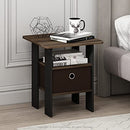 FURINNO ANDREY END TABLE SIDE NIGHT STAND BEDSIDE WITH BIN DRAWER - WALNUT/BROWN - Brand New
