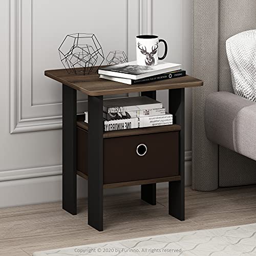 FURINNO ANDREY END TABLE SIDE NIGHT STAND BEDSIDE WITH BIN DRAWER - WALNUT/BROWN - Like New