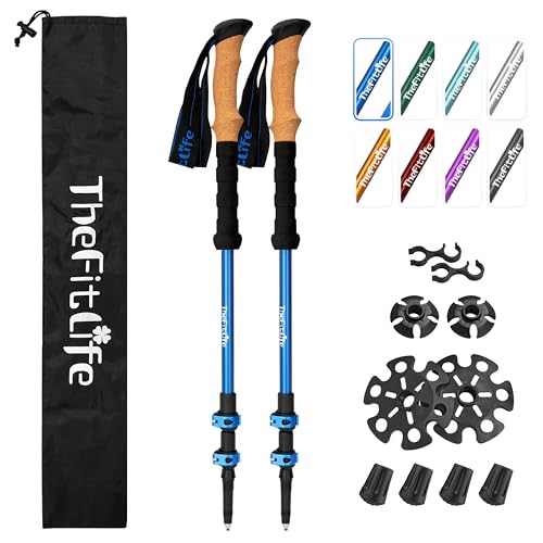THEFITLIFE TREKKING POLES LIGHTWEIGHT 7075 ALUMINUM HIKING STICKS - BLUE - Like New