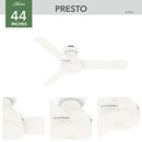 HUNTER FAN COMPANY PRESTO INDOOR LOW PROFILE CEILING FAN 44" 52402 - MATTE WHITE - Like New