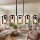 CAFULAM 41.5" KITCHEN ISLAND LIGHTING,5 LIGHTS - BLACK/WOOD - Like New
